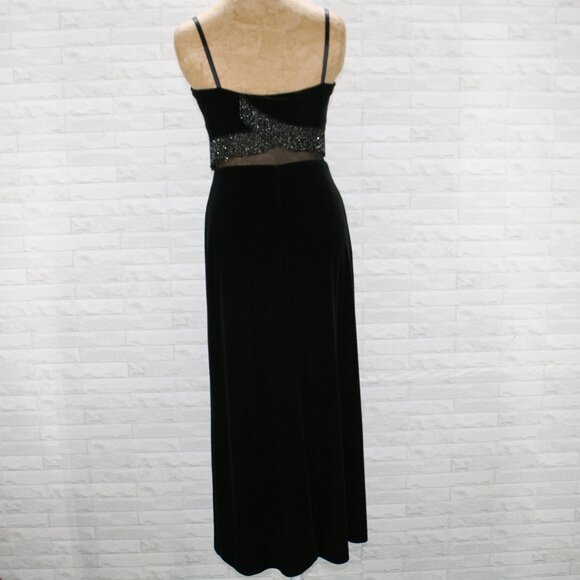 PATRA Dress Velvet Beaded Fringe Mesh Insert Cocktail Party Formal Prom Black 4P - Picture 7 of 14